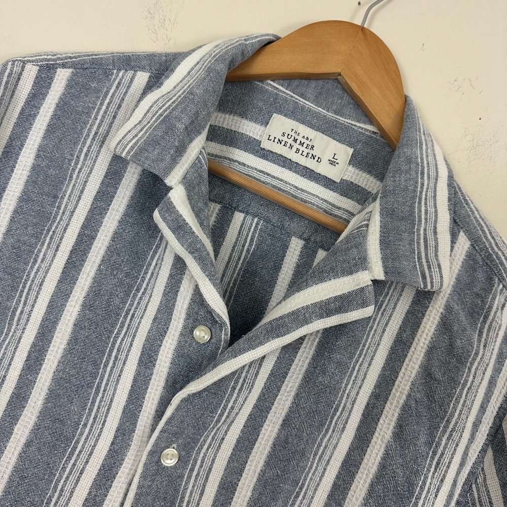 Abercrombie & Fitch Summer Linen Blend Shirt Blue White Striped Mens Large